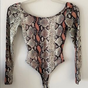 Snake skin print coral/grey/tan Bodysuit